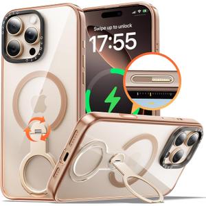 ORNARTO Loop360 for iPhone 16 Pro Case, Compatible with MagSafe and Camera Control, High-Transparency Phone Cover with 360 Rotating Stand, Military-Grade Protection, Gold