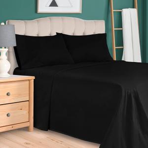 Superior Egyptian Cotton 300 Thread Count Bed Sheet Set, 1 Elastic Deep Pocket Fitted Sheets, 1 Flat Sheet, 2 Pillowcases, Soft Bedding, Luxury Sheets, Sateen Weave, King, Black