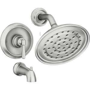 Moen Halle Spot Resist Brushed Nickel Tub and Shower Trim Kit Featuring Showerhead, Lever Handle, and Tub Spout with Posi-Temp Valve Included, 82970SRN