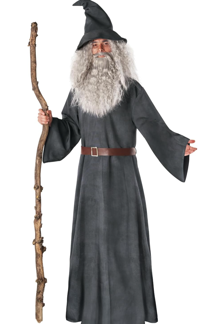 Morph Wizard Costume Men With Wig Warlock Robes Grey Wizard Outfit Adults Halloween Costumes For Men Large