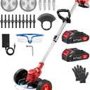 Saker 24V Cordless Weed Wacker, Electric Grass Trimmer Weed Eater with 2 Batteries, 3-in-1 Lightweight Brush Cutter/Lawn Mower/Edger with Wheels & 3 Types of Blades for Lawn, Garden & Yard Care(Red)