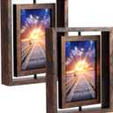 EXYGLO 2 Pack 5x7 Rustic Rotating Floating Picture Frames, Photo Frames for Vertical or Horizontal Tabletop Display, Brown