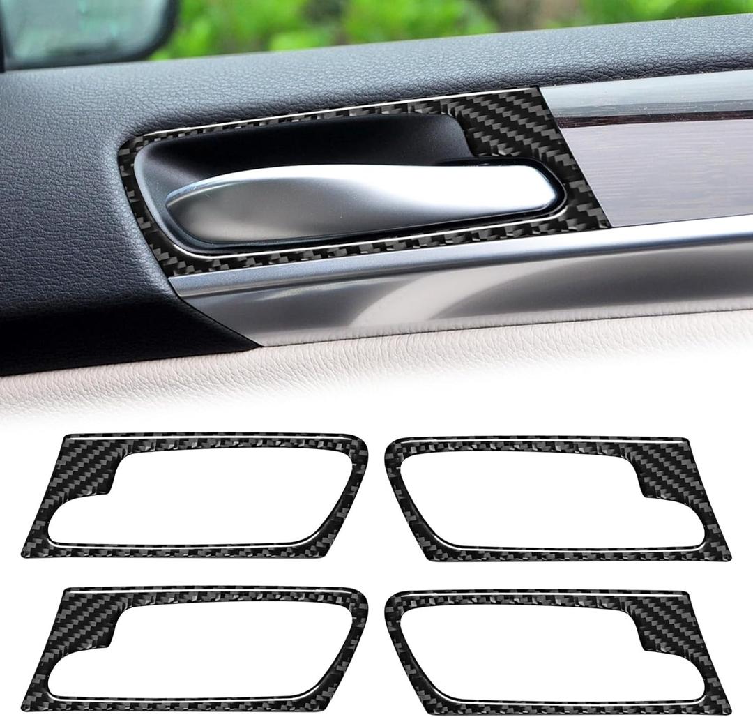 Compatible with Carbon Fiber Interior Door Handle Frame Interior Decoration Sticker for BMW X5 E70 X6 E71 2008 2009 2010 2011 2012 2013 (4PCS Black)