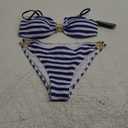 Women's Two Piece Bikini Sets Midi Waist Cheeky Swimsuit Striped Triangle Bathing Suits, M