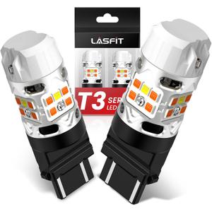 LASFIT 3157 Switchback LED Bulb, 3057 4157 White Amber T3 Series CANBUS Anti Hyper Flash Front Turn Signal DRL Parking Light New 500% Bright, Only for Standard Socket (Pack of 2)
