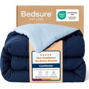 Bedsure Full Comforter Duvet Insert, All Season Bed Comforter, Quilted Down Alternative Duvet, Box Stitched Comforters with Corner Tabs, Machine Washable, 82 x 86 Inches (Navy Blue/Blue)