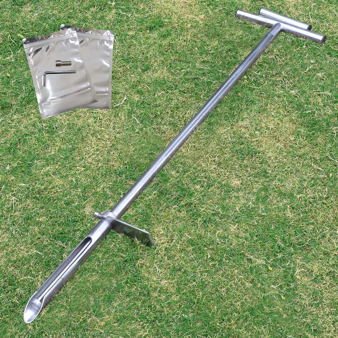Soil Probe 40 Inch with 2 Bags, Soil Sample Probe with Ejector for Lawn House Plants, T-Handle Soil Sampler Probe Rod with Pedal, Stainless Steel Soil Test Kits Tool for Soil Sampling