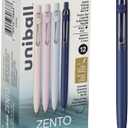 uniball Zento Liquid Gel Ink Retractable Pens, Medium Point (0.7mm), Muted Barrels, Black Ink, Dozen