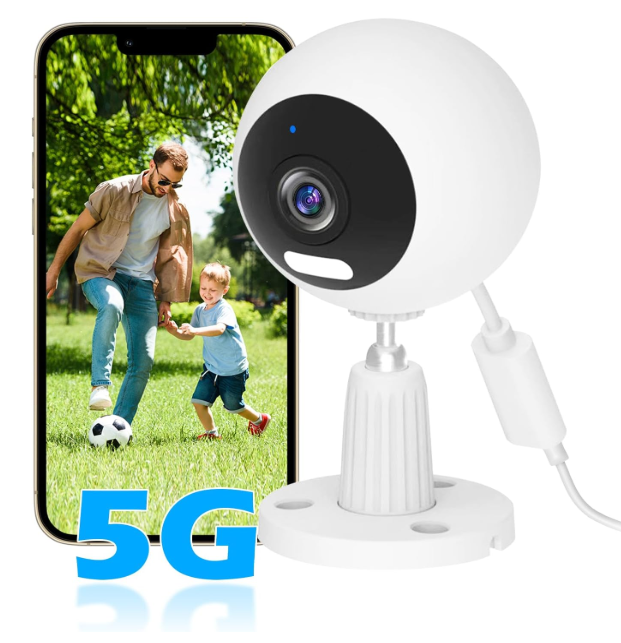 5G Security Camera Indoor/Outdoor, Baby Monitors Camera, Nanny/Pet/Dog Cameras with Phone App,IP66 Waterproof, Color Night Vision, White Light, Bell Siren, 24/7 SD Recordings -1 Pack 