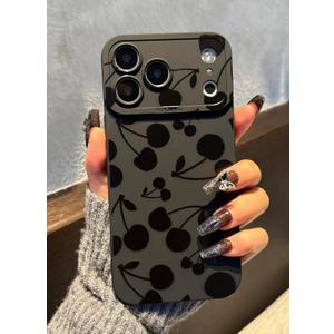 for iPhone 17 Pro Max Case 6.9 Inch 2025, Aesthetic Cherry Goth Phone Case for Women Girls Men, Silicone Protective Phone Cover for iPhone 17 Pro Max, Black Cherry