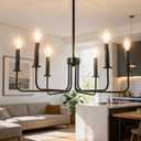 Farmhouse Chandelier, 6-Light Metal Hanging Ceiling Light Fixture for Dining Room, Kitchen Island, Living Room, Entryway, Foyer-Matte Black