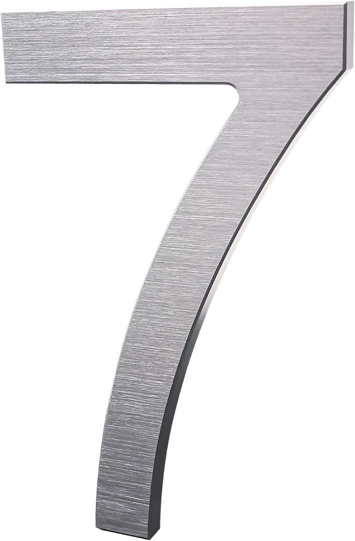 BetLight 8 Inch Modern House Numbers- Premium Aluminum Floating Home Address Number with Exquisite Drawing Process, Silver, Number 7