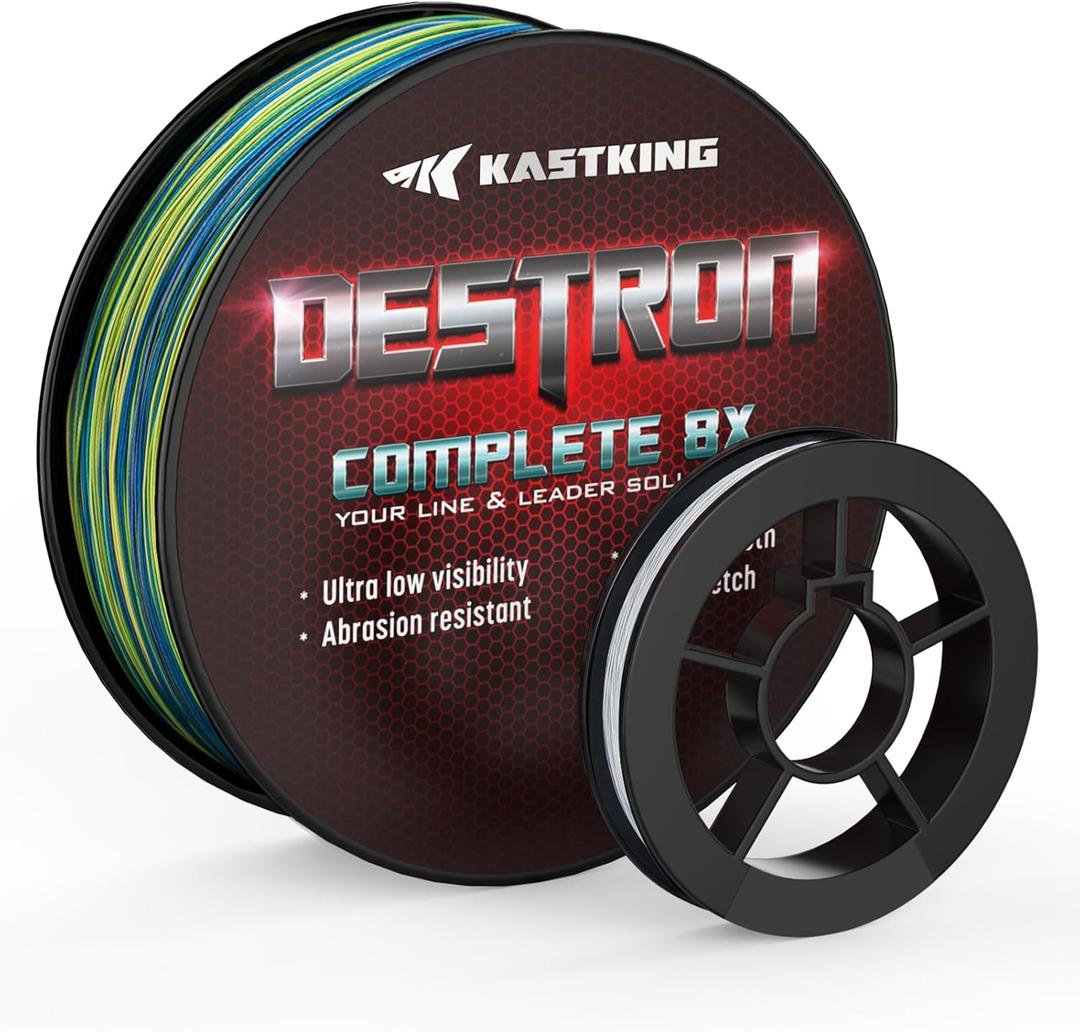KastKing Destron Braided Fishing Line, Highly Abrasion Resistant, Improved Knot Strength, Ultra-Thin Diameter Superline, Zero Stretch & Memory, CFT Color Fast Technology, 75% Thinner Than Mono (150 Yds-40 LB, Z-Plus Version-X8-Teal Camo)