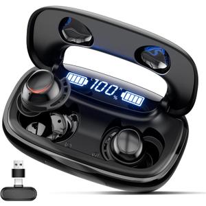 IAMJOY Wireless Gaming Earbuds, 20ms Low Latency, Gaming Earbuds with LED Display, 90H Play Time, 2.4GHz & Bluetooth, Game Earbuds with Mic Compatible with Meta Quest, PS5/4, VR, Switch, PC
