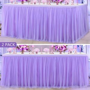 2 Pack 6ft Purple Table Skirt for Baby Shower Girl Lavender Tutu Table Skirts for Rectangle Tables or Round Tables Tulle Table Cloth for Parties Mermaid Butterfly Elephant Birthday Wedding Decorations