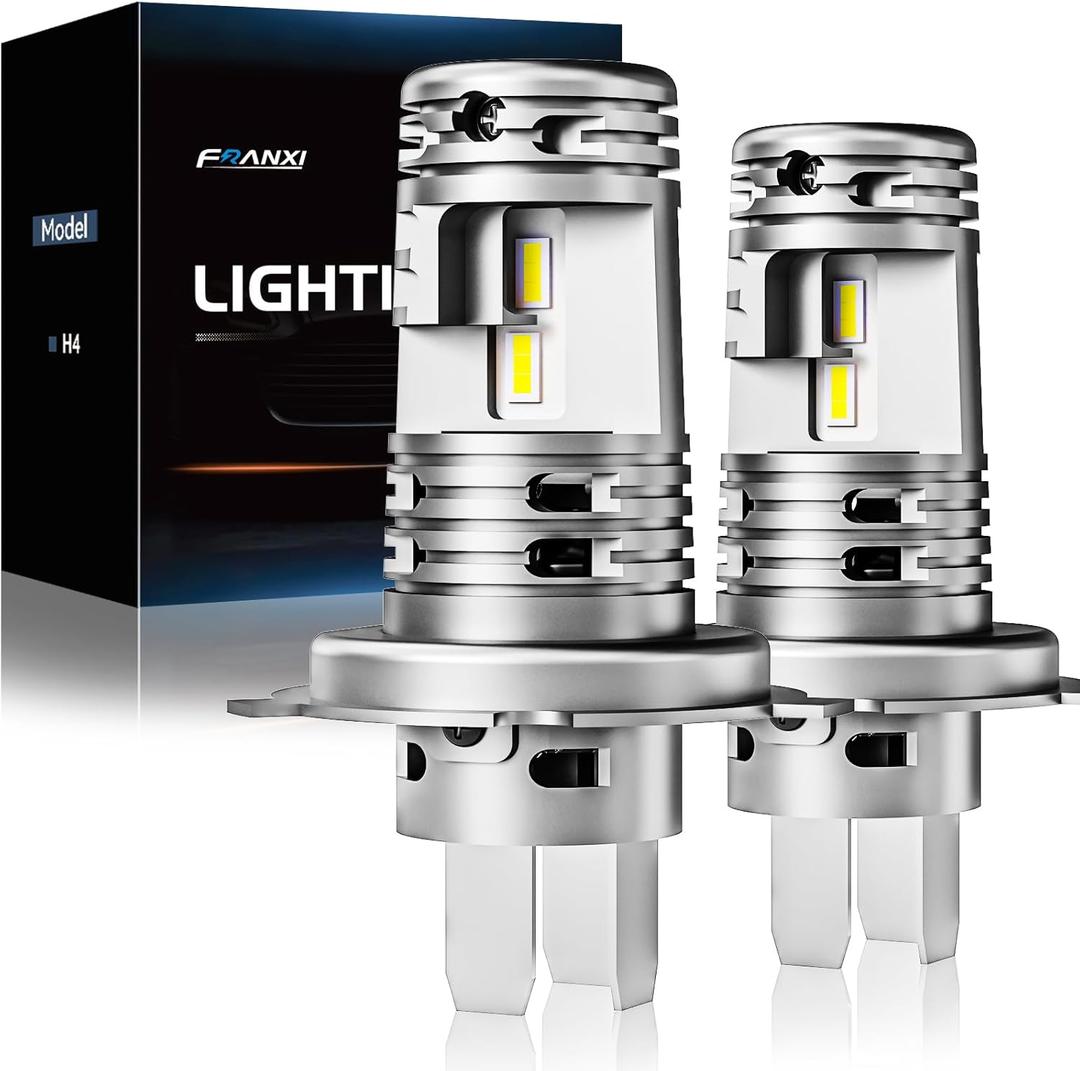 FRANXI H4 Bulbs, 9003 Fog Light Bulbs, Super Bright 6000K Cool White, 1:1 Size Design with Cooling Fan, HB2 Accessory Lights Plug and Play, Pack of 2