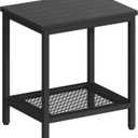 Outdoor Side Table with Storage, 2-Tier Patio End Tables Weather Resistant, Black Outdoor Accent Table,Small Side Table for Pool, Deck, Garden