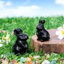 DUQGUHO Black Obsidian Bunny Decor Crystals Rabbit Statue Pocket Polished Natural Gemstone Crystals Figurines for Easter Decoration Office Room Desk Decor 1.5 Gifts for Women 1PC