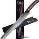 Brisket Slicing Knife, 12 Inch Multifunction Carving Knife for Meat Cutting, Japanese Style Meat Slicer with Wood Full Tang Handle, Damascus Pattern Long Slicing for Roast Beef, Ideal for Gift