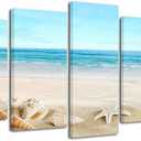 Pyradecor Seashell 5 panels Seascape Canvas Prints Landscape Pictures Paintings Modern Stretched Canvas Wall Art Sea Beach Pictures Artwork for Home Decor, 10x16"x2pcs, 10x20"x2pcs, 10x24"x1pc