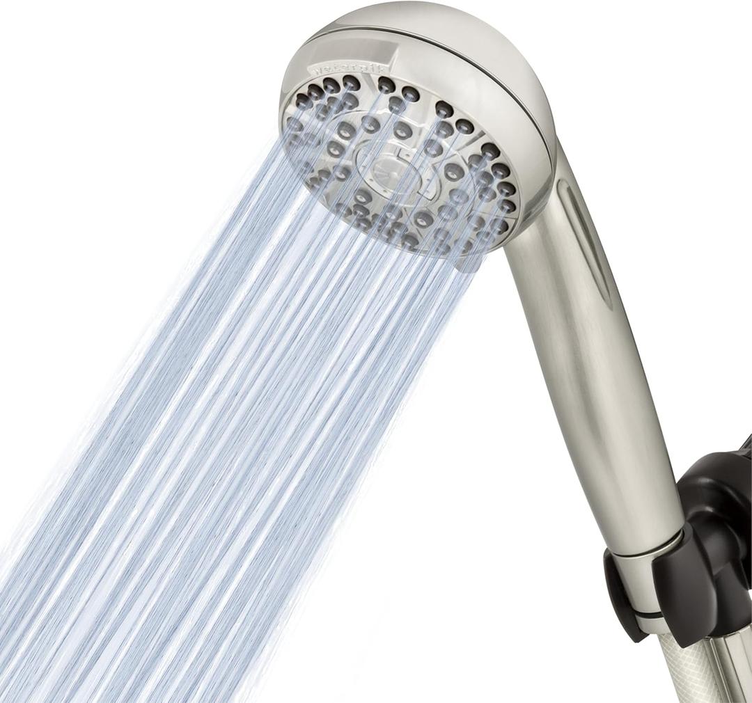 Waterpik High Pressure Hand Held Shower Head With Hose, PowerPulse Massage 6-Mode, Brushed Nickel XAS-649E