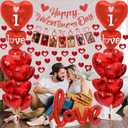 Valentines Day Decorations with Happy Valentine's Day Banner, Photo Banner, I Love You and Red Heart Balloons, and Fake Rose Petals for Valentines Day Party Wedding Anniversary Engagement