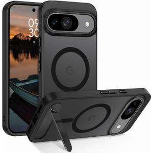 GUAGUA for Google Pixel 9 Pro Case, Pixel 9 Case with Stand, Magnetic Cases with Foldable Invisible Stand Translucent Matte Back Shockproof Kickstand Phone Case for Google Pixel 9/9 Pro 6.3'', Black