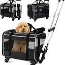 Pet Carrier with Wheels, Rolling Travel Bag with Retractable Handle, Mesh Ventilation, Black