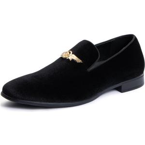 Men's Penny Slip-on Velvet Loafer Suede Dress Shoes Designer Smoking Slipper Prom Wedding Shoes (13, Black)