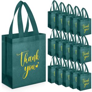 Sweetude 30 Pcs Thank You Gift Bags with Handles Bulk Reusable Goodie Bag Non Woven Foldable Handbag for Christmas Wedding Bridesmaid Gifts(10 x 8 x 4 Inch,Dark Green)
