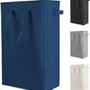 Odonata Slim Laundry Hamper Handles Collapsible Laundry Basket Thin Dirty Clothes Basket Narrow Laundry Bag Foldable Dirty Hamper 45L (Navy blue)