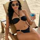 Lingswallow Women Bandeau Bikini Sets Sexy Halter Thong Swimsuit Black (Black, M)