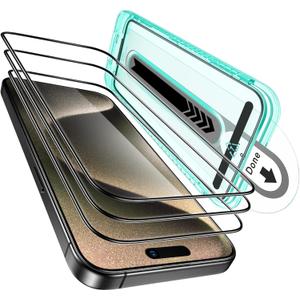 ESR 3 Pack for iPhone 15 Pro Screen Protector, [9H Hardness] [Military Grade Shatterproof] Full Coverage Tempered Glass Film with Flawless Fit Tray, HD Clear, Scratch Resistant