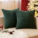 EMEMA Pack of 2 Corduroy Soft Soild Decorative Square Christmas Throw Pillow Covers Cushion Cases Spring Pillowcases for Couch Sofa Bedroom Car 14x14 Inch Dark Green