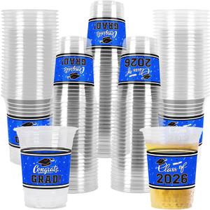 Gatherfun Graduation Decorations 2026-100 Pcs 16oz Blue Graduation Plastic Cups for Grad Party | Sturdy & Durable Drinkware for Grad Festivities | Essential Grad Party Supplies & Decorations