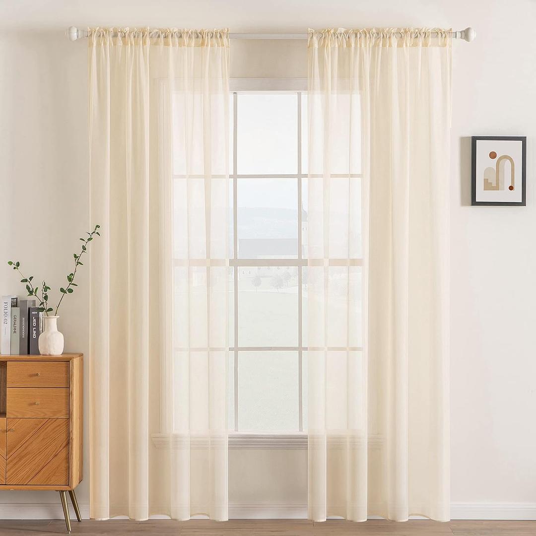 MIULEE 2 Panels Solid Color Sheer Window Curtains Elegant Window Voile Panels/Drapes/Treatment for Bedroom Living Room (54 X 102 Inches Cream Beige)