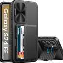 for Samsung Galaxy S24 Fe Case with Card Holder, Built-in & Kickstand & Camera Cover, Full Body Protective Rugged Multifunctional Wallet Stand Phone Cover Case for S24 Fe 6.7" 2024, Black