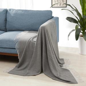 Amazon Basics Cozy Room Dcor Throw Blanket, Lightweight, Recycled Polyester, Dark Gray and Light Gray Herringbone, 50"x 60"