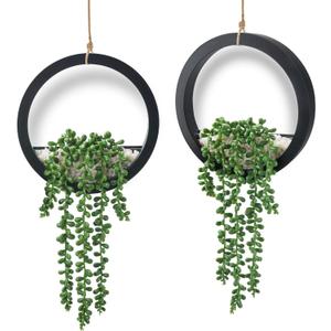 Der Rose 2 Pack Fake Plants Hanging Artificial Succulents Plants in Black Pots for Living Room Bathroom Accessories Boho Farmhouse Wall Decor