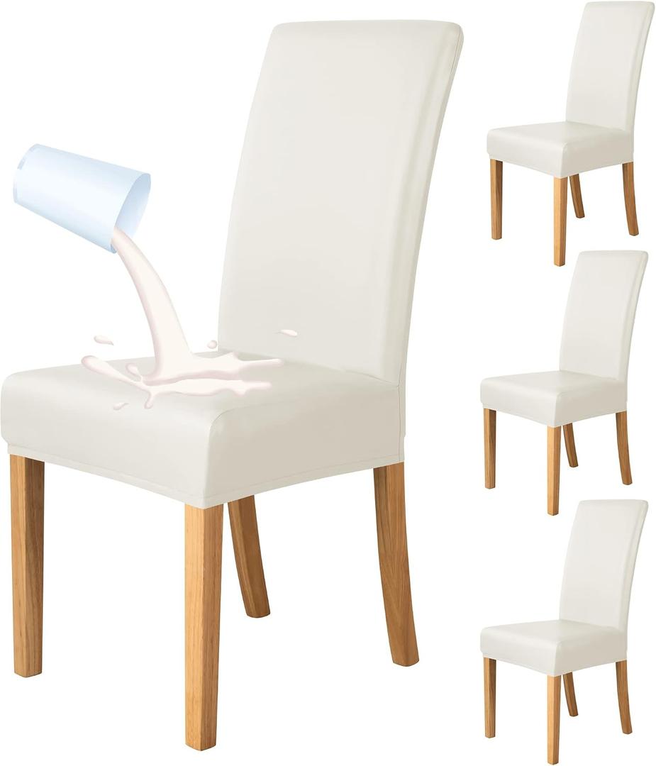 Deisy Dee Waterproof Leather Dining Room Chair Covers for Parson Chair Protector (4, Off White)