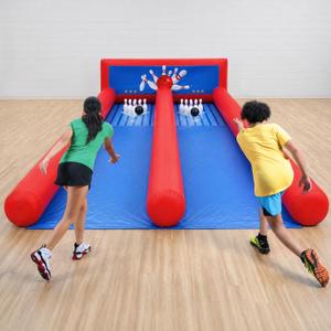 Inflatable Carnival Bowling Game, Giant 2-Lane Bowling Game Inflatable with Blower, Bowling Ball & Pin Sets for Carnival Rental, Backyard Party, Event Games, 26x11x4FT