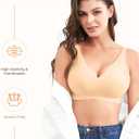 Wireless Bra Women Seamless Push Up Support Comfort V Neck Full Coverage Sleep T-Shirt Everyday Bras (Beige, M)