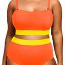 Tempt Me Women Plus Size High Waisted Bikini Bandeau Two Piece Swimsuit Orange and Yellow 14 Plus