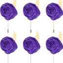 MECCANIXITY 6 Pcs Groom Boutonnieres Rose Boutonnieres Pins for Men Wedding Ceremony Anniversary Prom Formal Party, Deep Purple(4.7"x2")