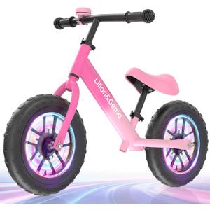 Lilian&Gema Toddler Balance Bike Colorful Lighting, 12'' Kids Balance Bike for 2-5 Years Old with Adjustable Seat & Handlebar, Toddler Gift Bike Suitable for Boys and Girls Ages 2 3 4 5 (pink)