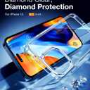 TORRAS Diamond Clear Designed for iPhone 15 Case [Never Yellowing] [Military Grade Anti-Drop] Hard PC Back Flexible Shockproof Protective Slim Thin Phone Case for iPhone 15 Case 6.1 inch, Clear