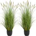 KOL 4ft 2-Pack Artificial Cattail Reed Grass, 47.2 Artificial Indoor Outdoor Fake Onion Grass Plant, Home Office Wedding Decorative Potted Plant Faux Greenery, Housewarming Gift, Green
