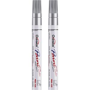 Overseas Permanent Paint Pens Silver Markers - 2 Pack Metallic Oil Based Paint Markers, Medium Tip, Quick Drying and Waterproof Marker Pen for Metal, Rock Painting, Wood, Plastic, Canvas, Mugs