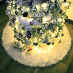 Woolous White Faux Fur Christmas Tree Skirt 48 Inch, Plush Round Xmas Tree Base Cover for Christmas Decor, Winter Holiday Party, New Year Home Decoration