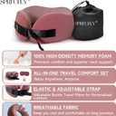 SPRFUFLY Super Soft Travel Pillow, 100% Memory Airplane Pillow with Sleep Mask and Ear Plugs, Breathable Removable Cover & Ergonomic Design - Essentials Neck Pillow for Airplane, Office & Home Use (Pink)
